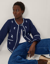 Evie Embroidered Floral Quilted Jacket, Blue (NAVY), large