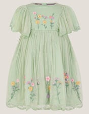 Baby Floral Embroidered Tulle Dress, Green (GREEN), large