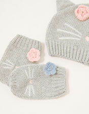 Baby Luna Kitty Beanie and Mitten Set, Grey (GREY), large