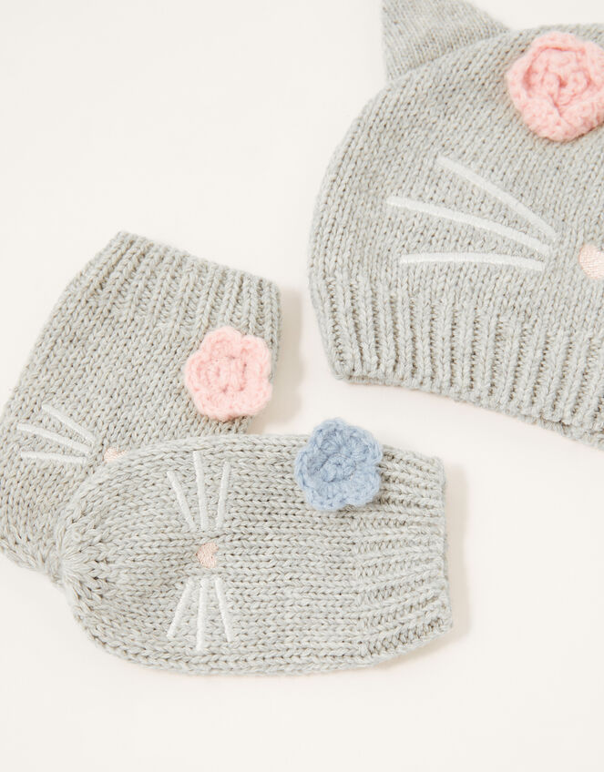 Baby Luna Kitty Beanie and Mitten Set, Grey (GREY), large