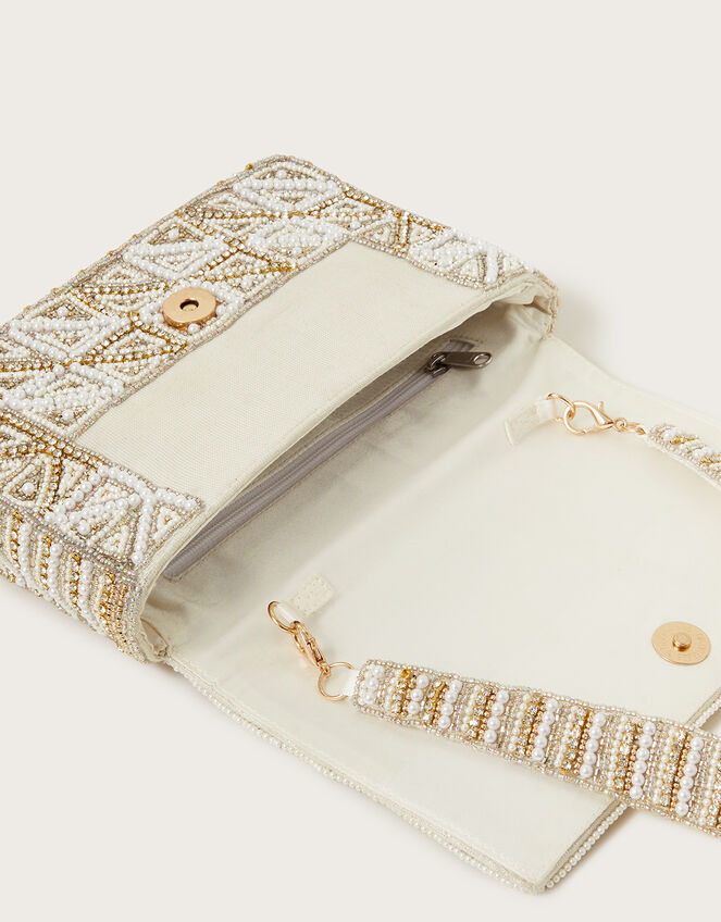Pearl Geometric Embellished Bridal Shoulder Bag, , large