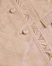 Faux Fur Collar Frill Coat, Camel (OATMEAL), large