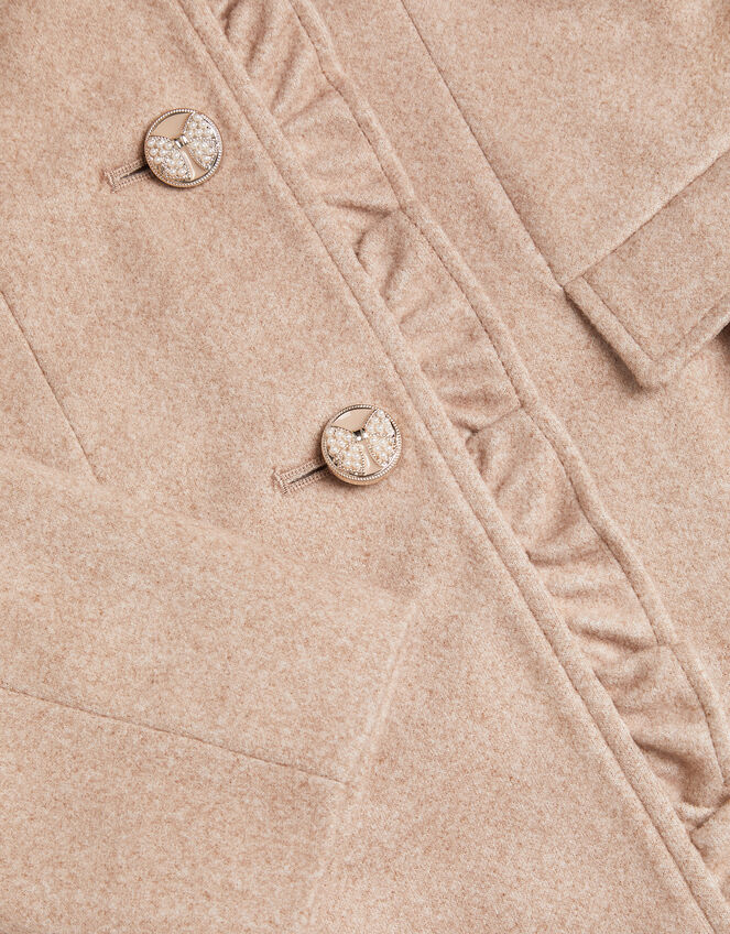 Faux Fur Collar Frill Coat, Camel (OATMEAL), large