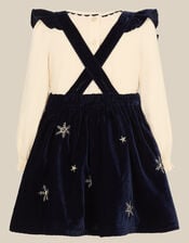 Baby Christmas Top & Velour Pinafore Dress Set , Blue (NAVY), large