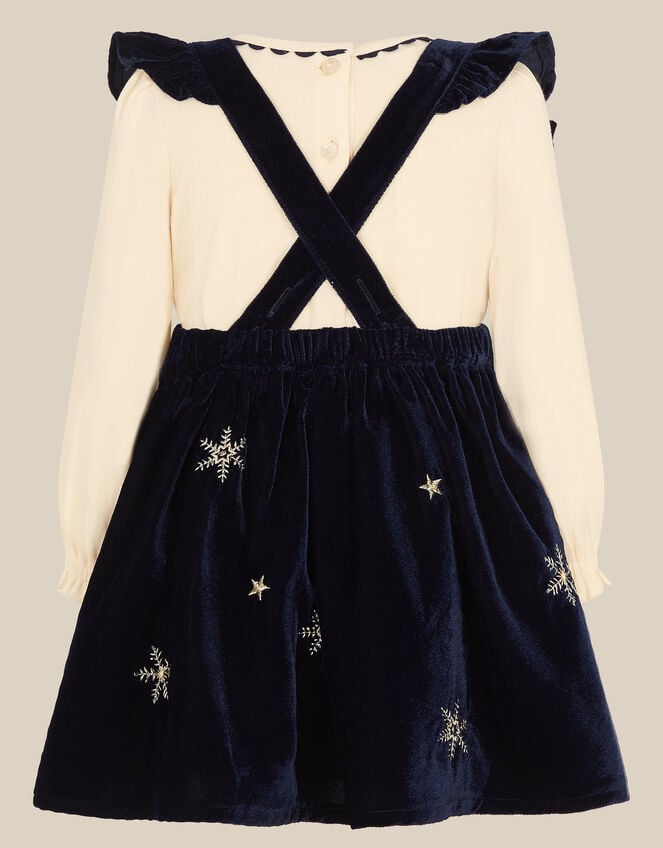 Baby Christmas Top & Velour Pinafore Dress Set , Blue (NAVY), large