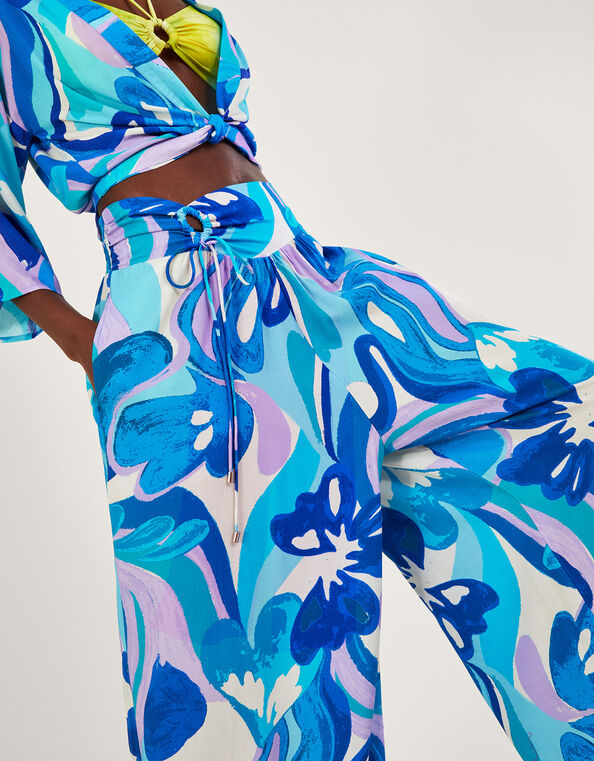 Swirl Print Cropped Trousers in LENZING™ ECOVERO™, Blue (BLUE), large