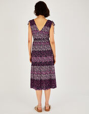 Ditsy Panel Sleeveless Midi Dress with Recycled Polyester , Black (BLACK), large