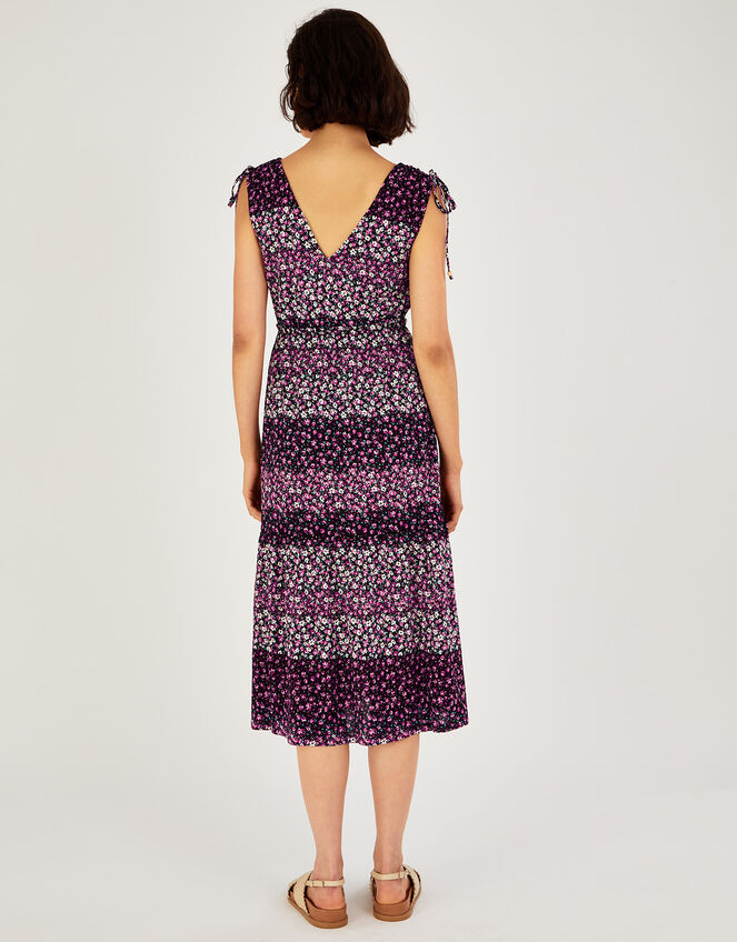 Ditsy Panel Sleeveless Midi Dress with Recycled Polyester , Black (BLACK), large
