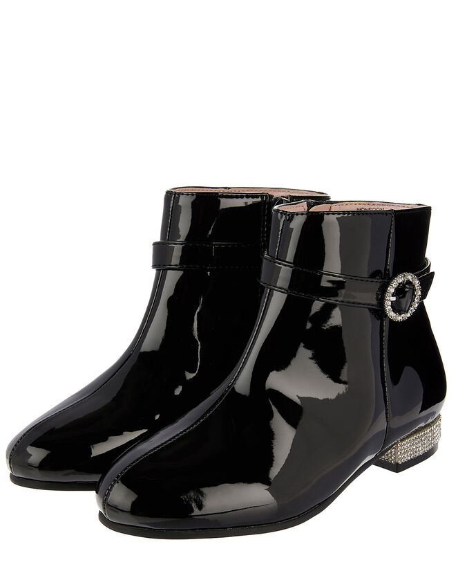Allegra Patent Diamante Heel Boots, Black (BLACK), large