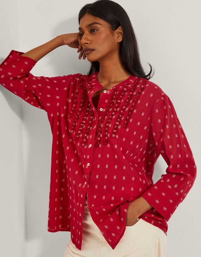 Poppy Ruffle Print Blouse, Red (RED), large