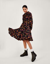 Ikat Print Short Dress in LENZING™ ECOVERO™, Black (BLACK), large
