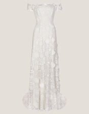 Clare Floral Embroidered Bardot Bridal Dress, Ivory (IVORY), large