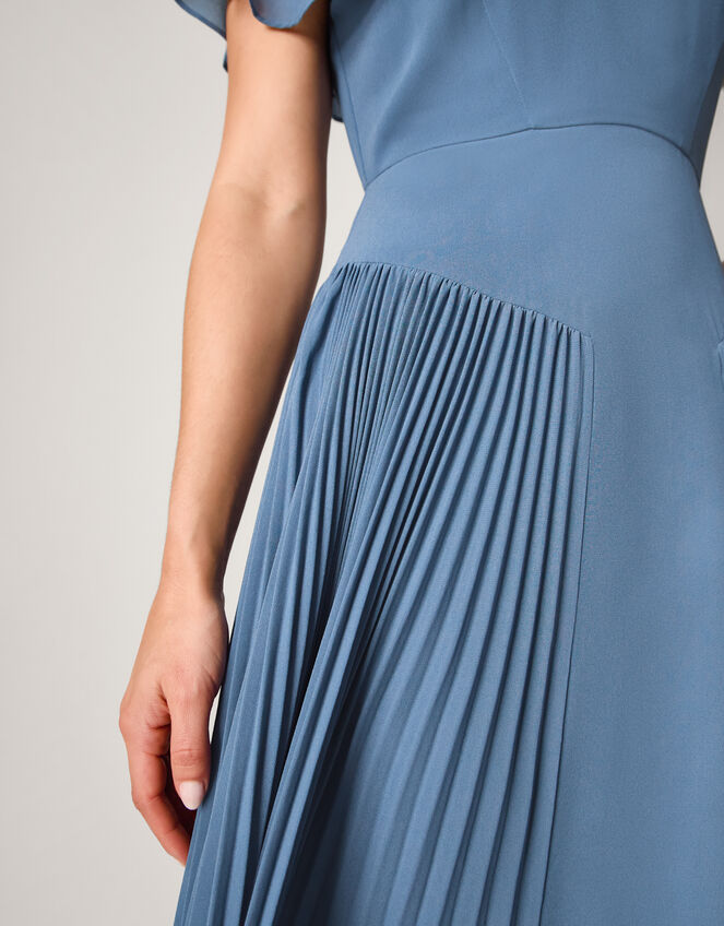Madison Flutter Sleeve Pleated Bridesmaid Dress, Blue (PETROL), large