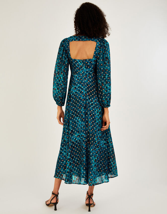 Leonella Animal Print Midi Dress in Sustainable Viscose, Teal (TEAL), large