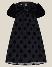 Flossie Puff Sleeve Polka Dot Party Dress, Black (BLACK), large