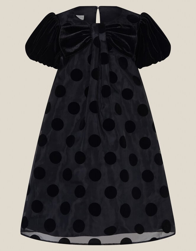 Flossie Puff Sleeve Polka Dot Party Dress, Black (BLACK), large