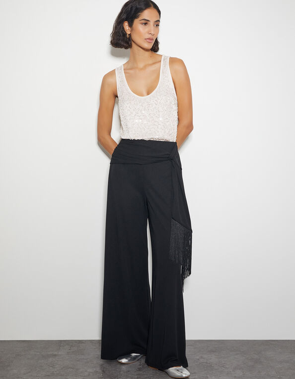 Tanya Tassel Wide Leg Pants, Black (BLACK), large