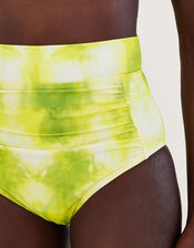 Tie Dye Print High Waist Bikini Bottoms, Yellow (YELLOW), large