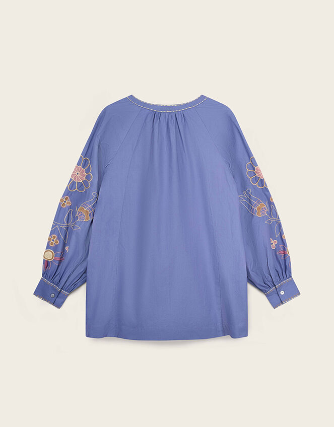East Anyar Embroidered Cotton Blouse, Blue (MID BLUE), large