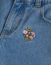 Floral Embroidered Wide Leg Jeans, Blue (BLUE), large