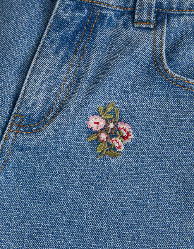 Floral Embroidered Wide Leg Jeans, Blue (BLUE), large
