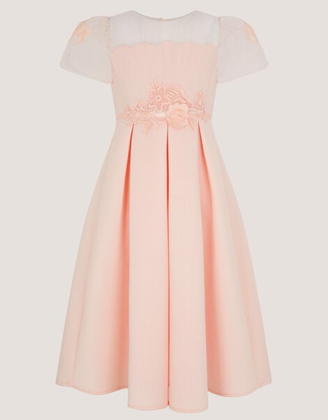 Chiffon Sleeve Floral Embroidered Dress, Pink (PINK), large