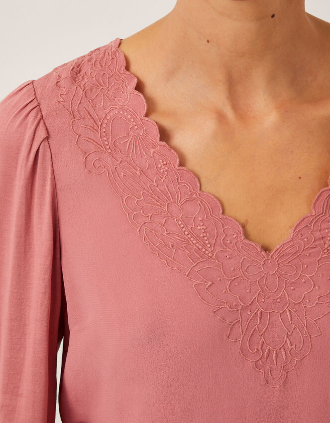 Lisa Embroidered Lace Blouse, Pink (PINK), large