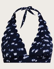 Batik Print Scallop Bikini Top with Recycled Polyester, Blue (NAVY), large