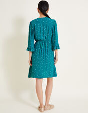 Clea Polka Dot Embroidered Dress, Teal (TEAL), large