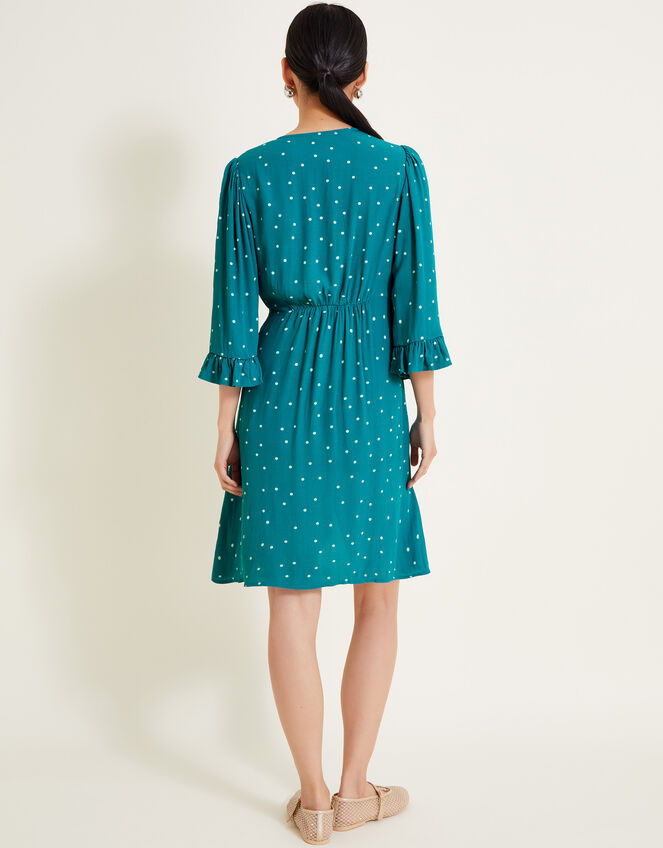 Clea Polka Dot Embroidered Dress, Teal (TEAL), large