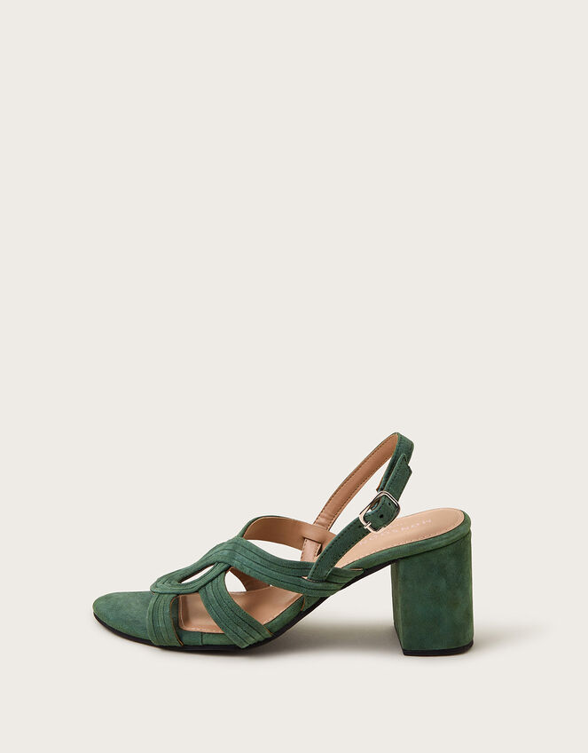 Strappy Suede Block Heels, Green (OLIVE), large