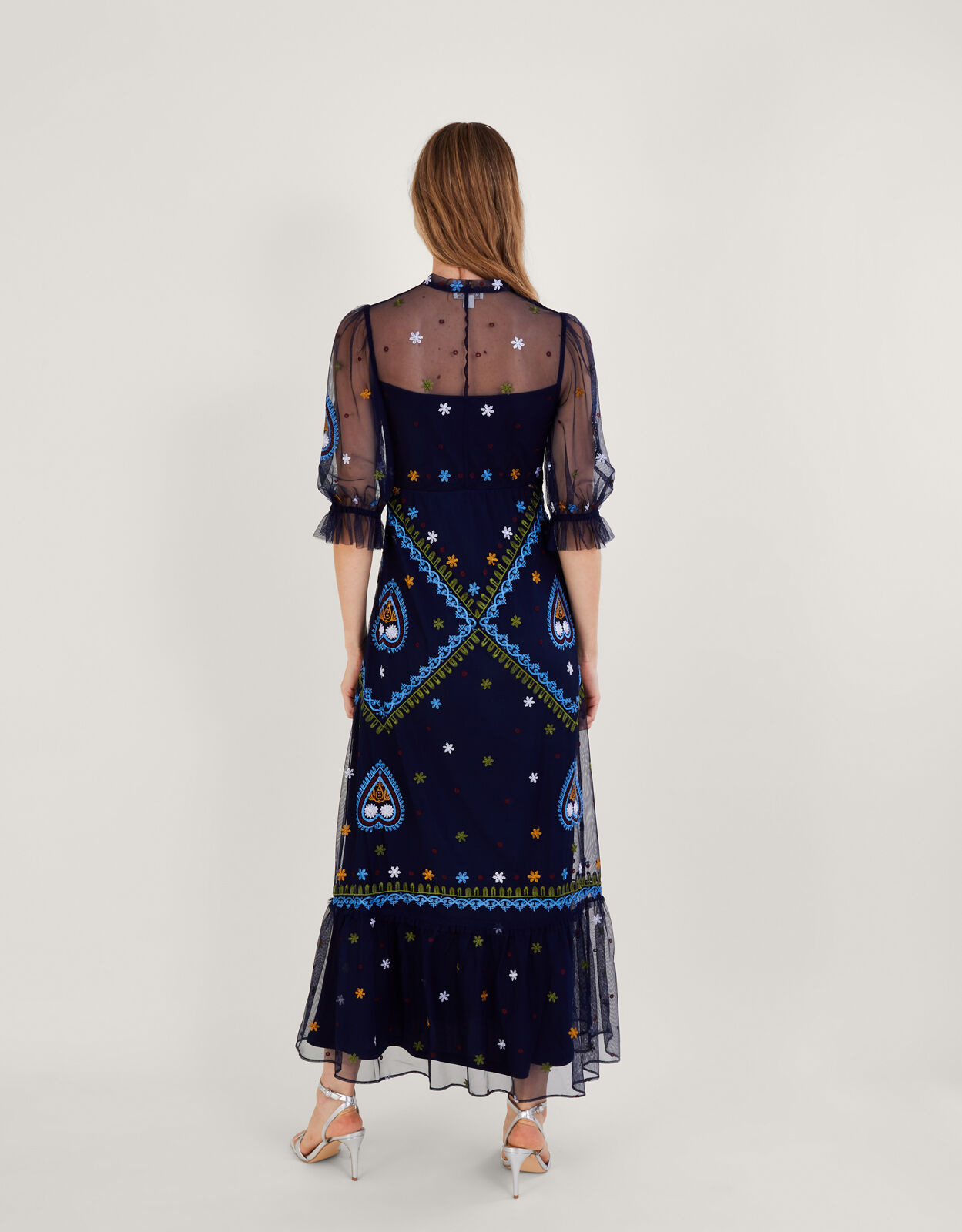 Navy embroidered 2025 maxi dress