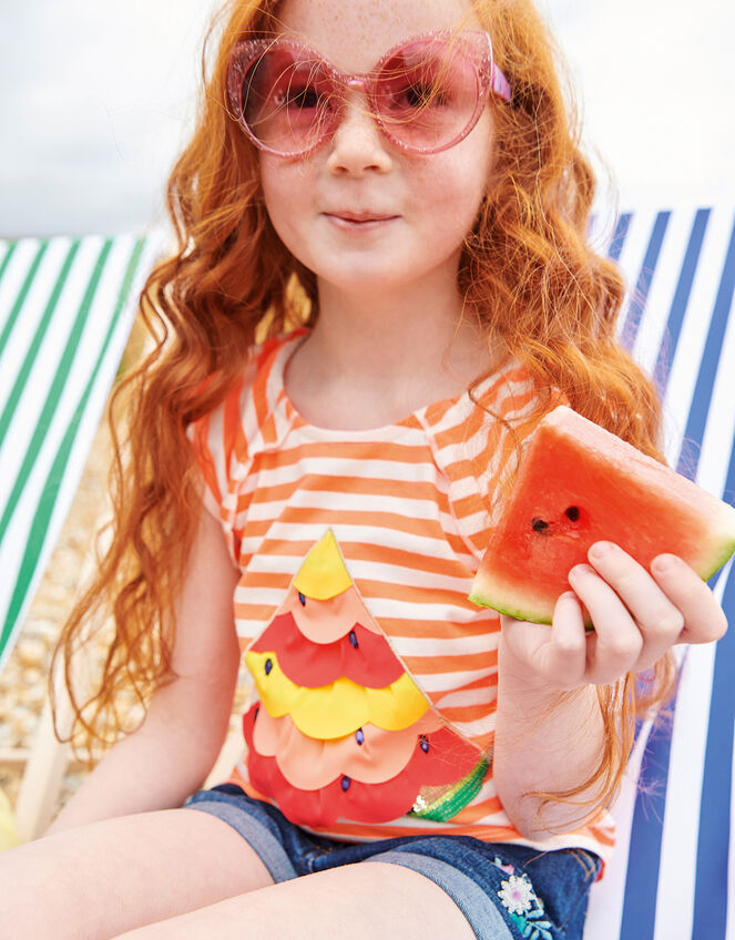 Sequin Watermelon Stripe Top, Orange (ORANGE), large