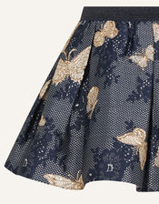 Butterfly Print Jacquard Skirt, Blue (NAVY), large