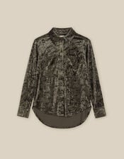 Ola Oversized Velvet Shirt, Green (KHAKI), large