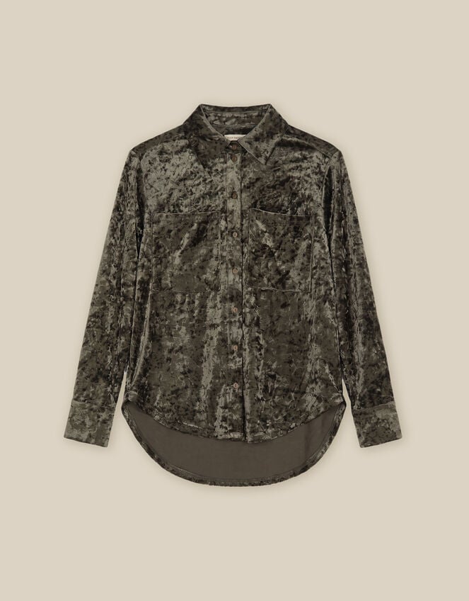 Ola Oversized Velvet Shirt, Green (KHAKI), large