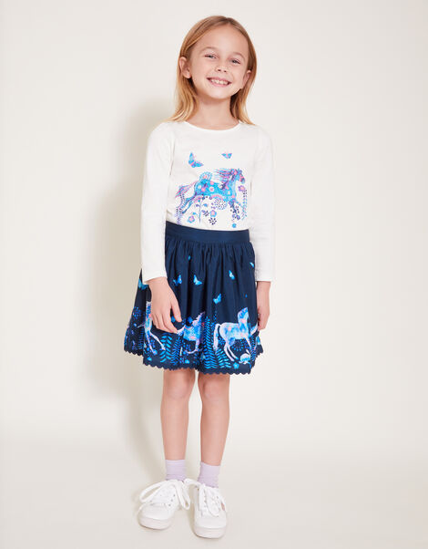 Horse Print Skirt, Blue (NAVY), large