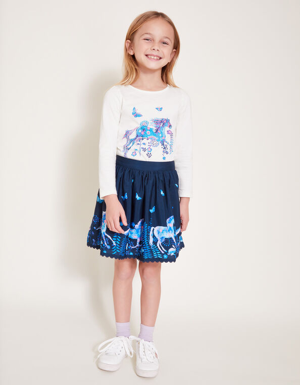 Horse Print Skirt, Blue (NAVY), large