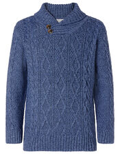 Shawl Collar Cable Knit Jumper, Blue (BLUE), large