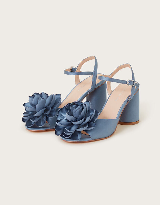 Petal Corsage Satin Heel Sandals, Blue (BLUE), large