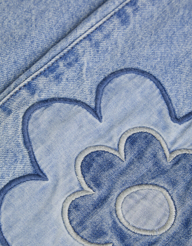 Embroidered Flower Denim Jeans, Blue (BLUE), large