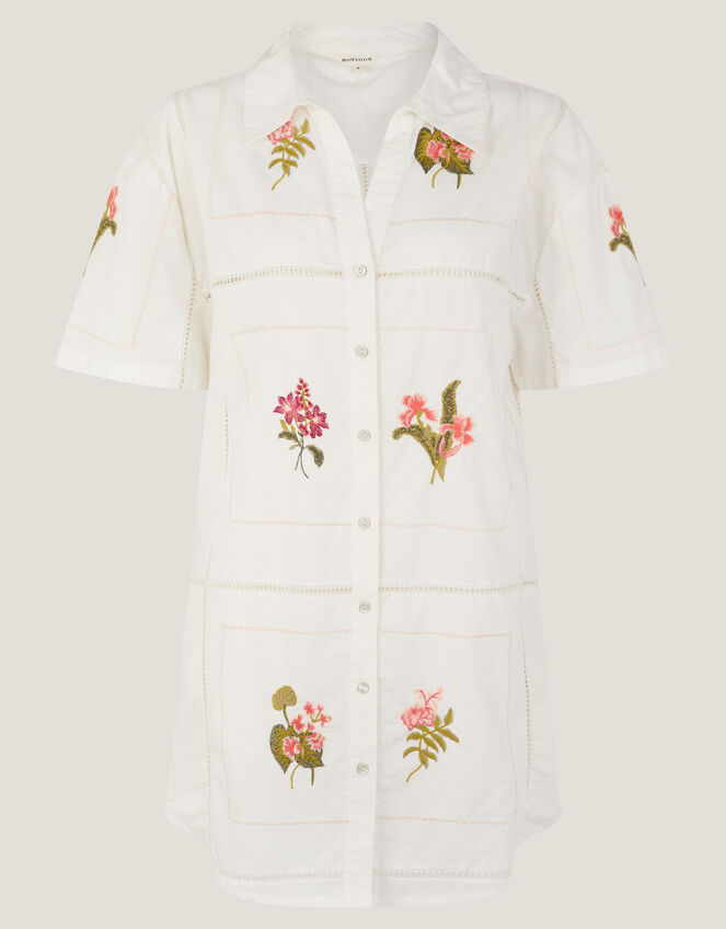 Luna Floral Embroidered Shirt, White (WHITE), large