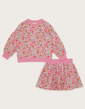 Ditsy Floral Sweatshirt and Skort Set, Pink (PINK), large