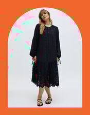 Raffya Olivia Embroidered Midi Dress, Black (BLACK), large