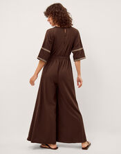 Taryn Embroidered Jersey Jumpsuit, Brown (BROWN), large