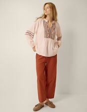 Aoife Geometric Embroidered Top, Pink (BLUSH), large