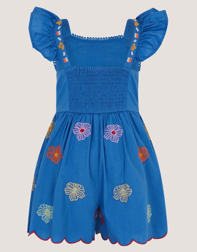 Floral Embroidered Scallop Trim Playsuit, Blue (BLUE), large