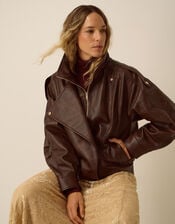 Grace Faux Leather Bomber Jacket, Brown (CHOCOLATE), large