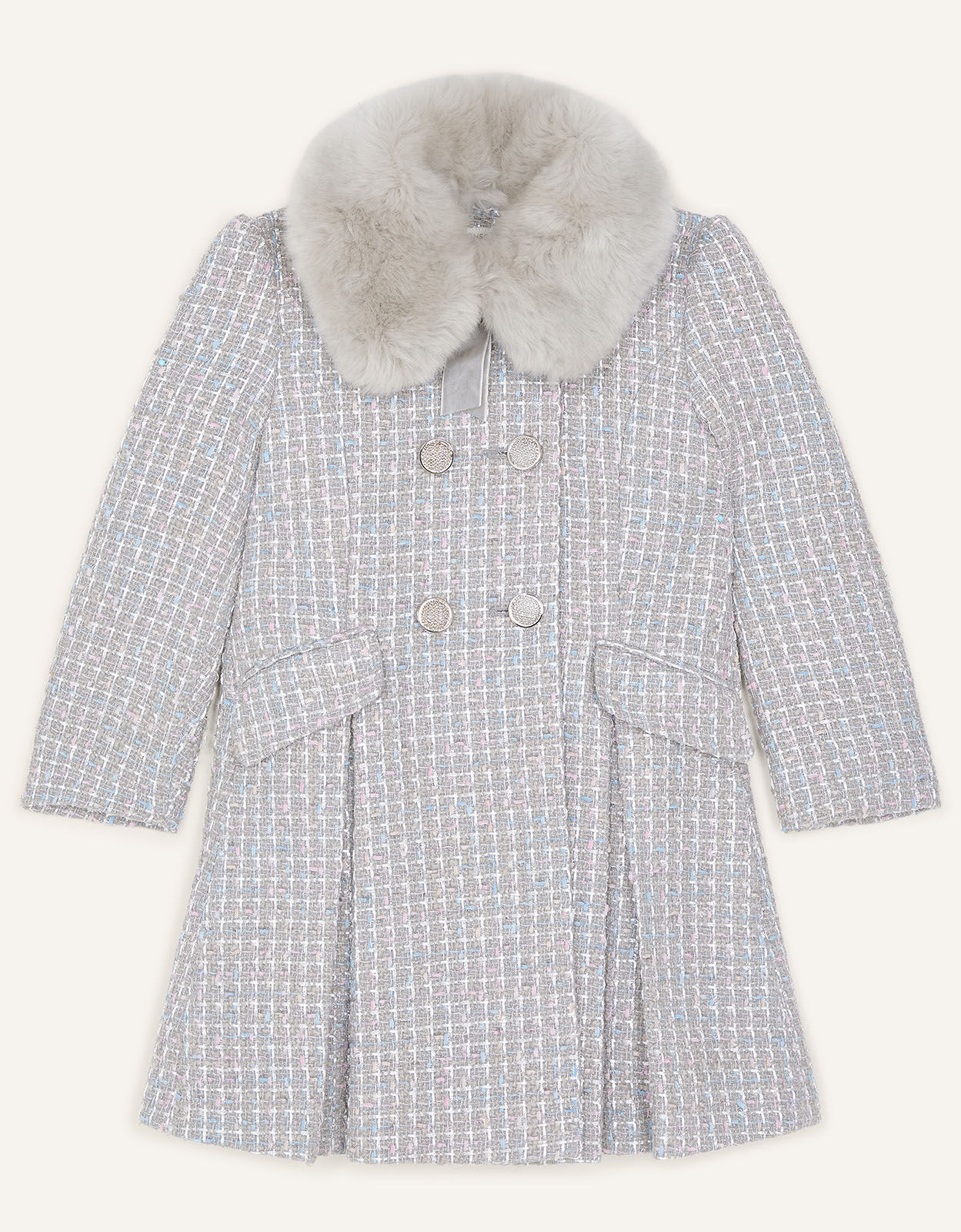 Tweed Faux Fur Collar Coat Grey Girls Coats Jackets Monsoon Global