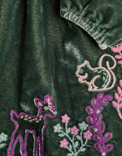 Baby Woodland Embroidered Velour Dress, Green (GREEN), large